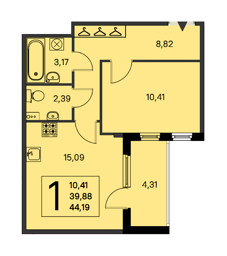 1-комнатная квартира 39.88 м², 1/4 эт., ЖК «Любоград в Стрельне»